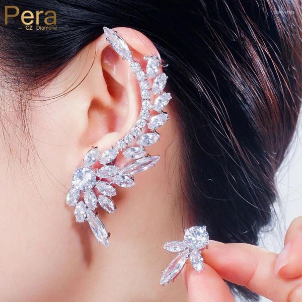 Brincos Pera Moda Design Assimétrico Marquise Cut CZ Cristal Long Leaf Big Ear Cuff para Senhoras Festa Jóias Presente E462