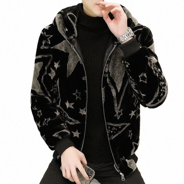 Inverno Faux Fur Mink Jacket Mink Engrossar Quente Casaco De Pele Com Capuz Lg Manga Zíper Slim Coreano Busin Marca Homens Roupas Nova j5CX #