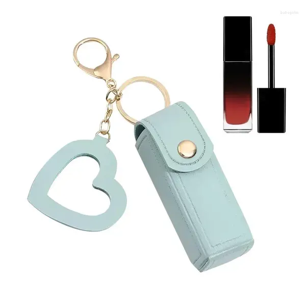 Aufbewahrungstaschen Mini Lippenstiftetui Kleine Kosmetiktasche Tragbares PU-Leder Stilvoll mit Liebesanhänger für die Lippen