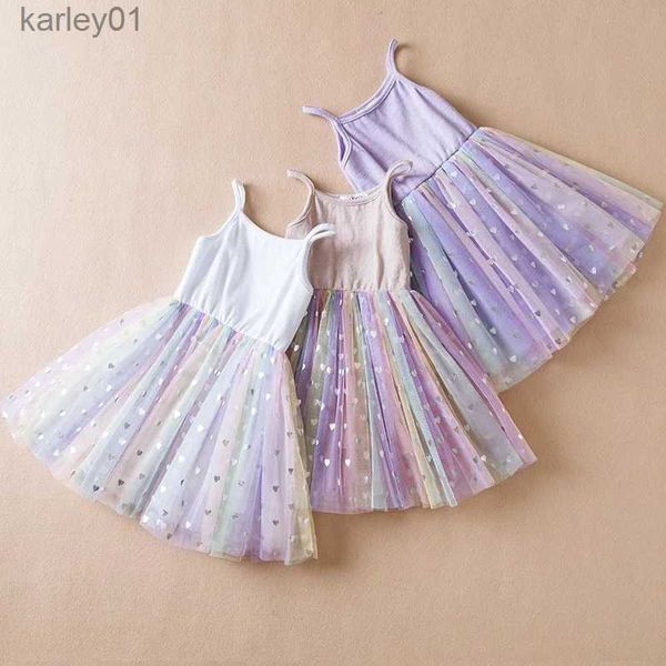 Kızın Elbiseler Yürümeye Başlayan Kız Kız Elbise Gökkuşağı Sapırları Tül Tutu Vestidos 1-5y Çocuk Doğum Günü Prenses Prenses Set Bebek Yaz Kolsuz Elbise YQ240327