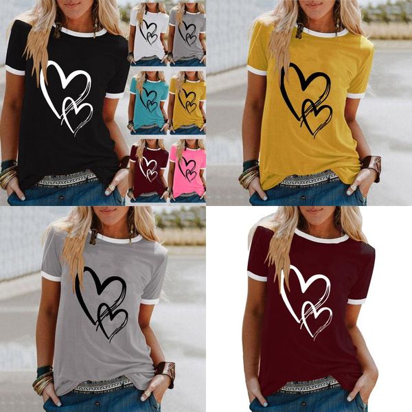 T-shirt da donna taglie forti Design alla moda Manica corta grande Estate Donna Fiori e piante Modello Cartoon Heart Top Personalizzato C Otuiu