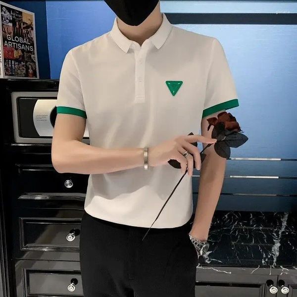 Polos masculinos roupas slim fit com colarinho camiseta para homens gráfico masculino polo t camisas verde topo legal streetwear de alta qualidade estética xl s