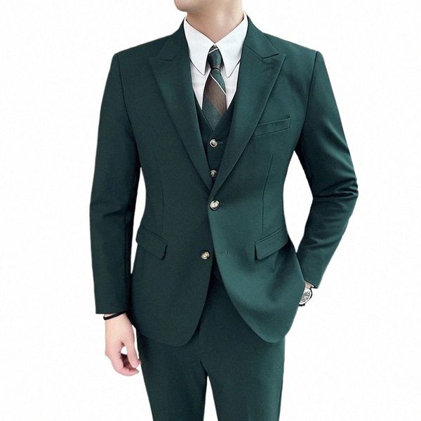 Jaquetas + colete + calças boutique cor sólida homens casual escritório busin terno três conjunto noivo casamento dr blazer colete smoking u6iq #