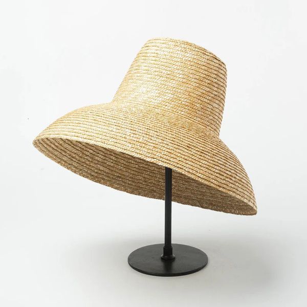 Chapéu de sol em forma de lâmpada para mulheres, aba larga, verão, praia, chapéu de palha, proteção uv, derby, chapéu de viagem 240319