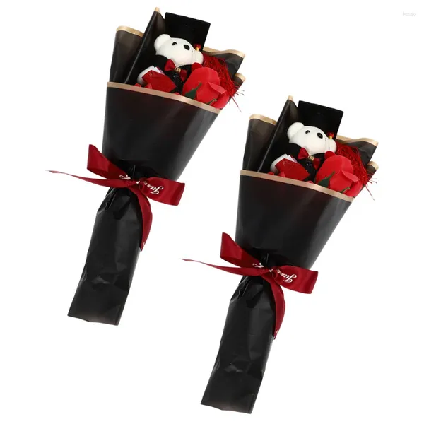 Flores decorativas 2PCs Graduação Bear Bouquet Temporada PO Prop