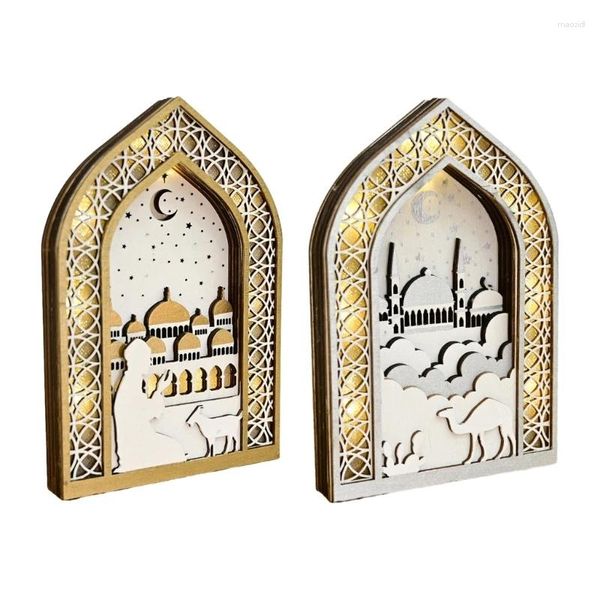 Decoração de festa única pingente de madeira eid decoração led iluminação ornamento suprimentos islâmicos adicionar charme festivo à sua casa r7ub