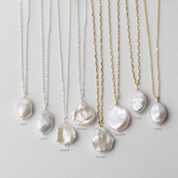 Ciondoli in argento 925 / oro 14 carati Collana di perle barocche naturali Gioielli fatti a mano Girocollo Femme Kolye Collares Boho