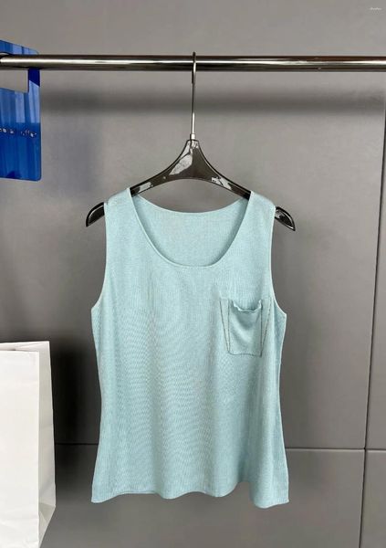 Serbatoi delle donne 2024 di Modo Senza Maniche Sexy Casual Tasca Intarsiata Catena di Perline Colore della Rete Girocollo Maglia Maglia 0311