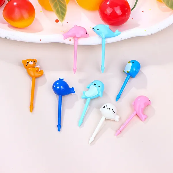 Forks 8pcs Obstgabel Grade Plastik Mini Cartoon Tier Kids Kuchen Zahnstocher Bento Accessoires Haushaltsgeschirr Geschirr