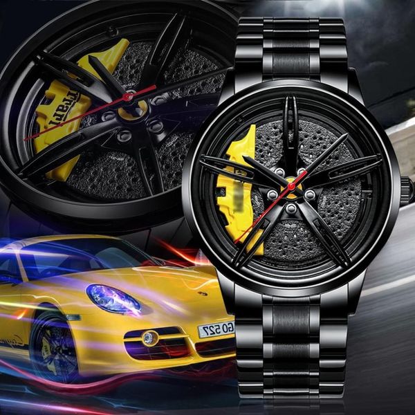 2020 Nektom Men Watch Sports Car Watch Wheel Rim Design Car Relógio de pulso de aço inoxidável Relógios à prova d'água Moda Relógio de luxo LJ2339g