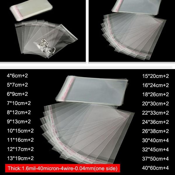 100 peças saco de celofane autoadesivo transparente e auto-vedante, sacos pequenos de plástico, embalagem reutilizável de joias, bolsa 2691