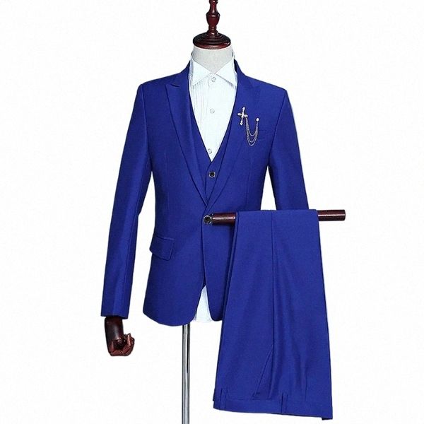 2023 FI Neue Männer Freizeit Boutique Busin Einfarbig Slim Fit Hochzeit Anzug Drei Stück Set Blazer Jacke Hosen Weste bräutigam W61y #