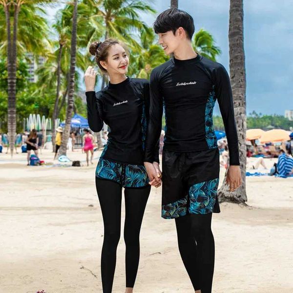 Roupa de banho masculina manga longa casal surf terno rash guard mulheres homens 4/3 peças impressão maiô legging roupa de banho surf terno o pescoço maiô 24327