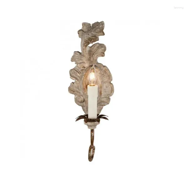 Lampada da parete Lampade in legno francese Sconce in ferro rustico antico Luci retrò per la camera da letto della fattoria Corridoio Balcone Soggiorno Foyer