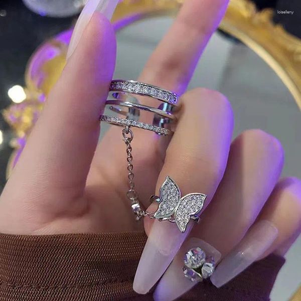 Cluster Ringe Männer Punk Kreuz Kette Ring Für Frauen Schmetterling Finger Knuckle Einstellbare Silber Farbe Überzogene Hip Hop Schmuck Geschenk anillo