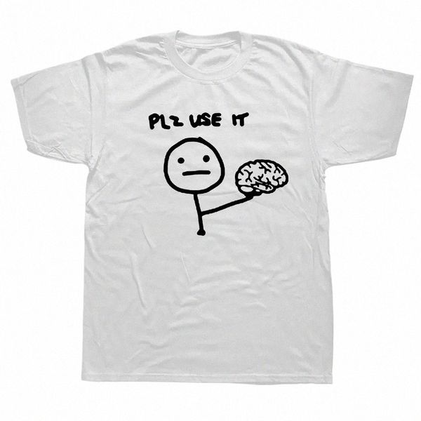 Забавные футболки «Пожалуйста, используйте этот мозг», сарказм, уличная одежда с рисунком Cott, футболка с короткими рукавами в стиле Харадзюку, мужская футболка с юмором и шуткой, 51s0 #