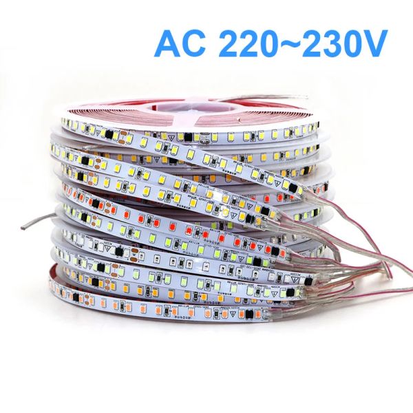 AC220V 230V 5M 600 Tira CONDUZIDA 2835 120LEDs/m Faixa de lâmpada doméstica Vermelho Gelo Azul Verde Amarelo Rosa Flexível e cortável Barra de lâmpada macia