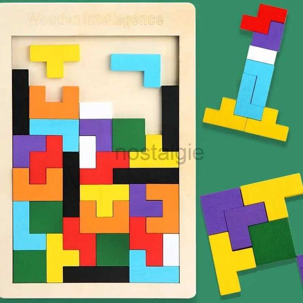 Brinquedos de inteligência 3d quebra-cabeça de madeira brinquedo cor forma cognição jogos cerebrais para crianças quebra-cabeças de madeira brinquedos tangrams crianças 24327