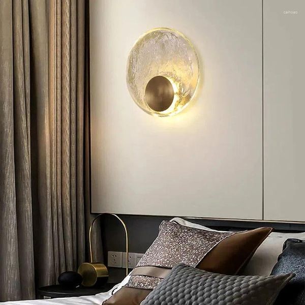 Lampada da parete Nordic Led Vetro Rame Cerchio Lampada da comodino Luce di lusso in ottone Camera da letto Cucina Bar Decor Sconce Lighting