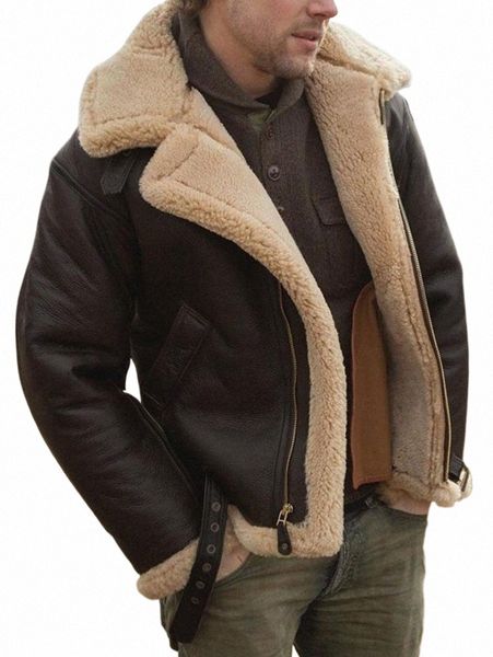 Giacca da uomo in pelle Cappotto invernale Vera pelliccia Calda stile esplosivo Sherpa Giacca da moto in pelliccia grande da uomo Fi Fur Integrato 13rI #