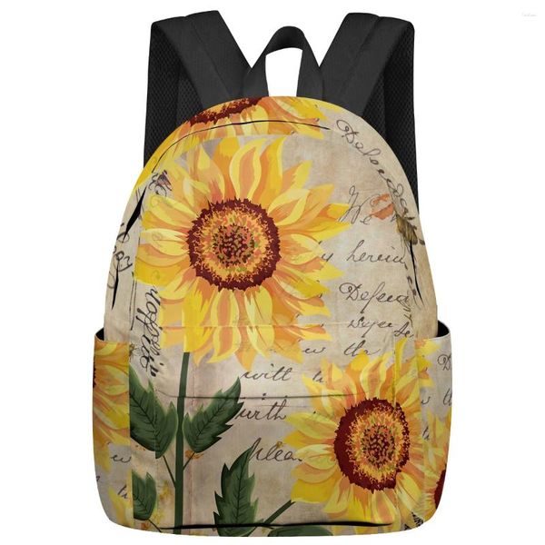 Mochila Retro Gasto Girassol Mulheres Homem Mochilas À Prova D 'Água Escola de Viagem para Estudante Meninos Meninas Laptop Book Pack Mochilas