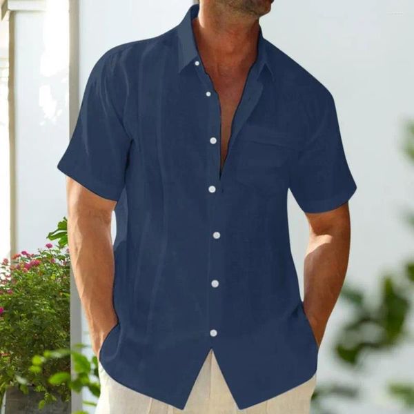 Camicie casual da uomo Camicia abbottonata da uomo Colletto con bavero elegante Estate per abbigliamento da lavoro Abbottonatura in tinta unita con maniche corte