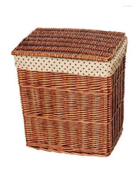 Sacos de lavanderia Vime Rattan Hamper Toy Caixa de armazenamento de roupas sujas com tampa de acabamento grande