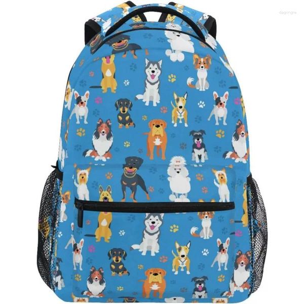 Mochila bonito dos desenhos animados cão animal azul impressão bookbag daypack viagem escola faculdade saco para mulheres mens meninas meninos