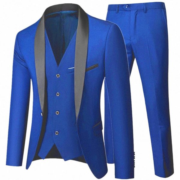 2023 FI Yeni Erkekler Butik Busin Düğün Damat Takım 3 PCS Seti / Erkek İnce Fit Plus Boyut Dr Blazers Ceket Pantolon Yelek V3MU#