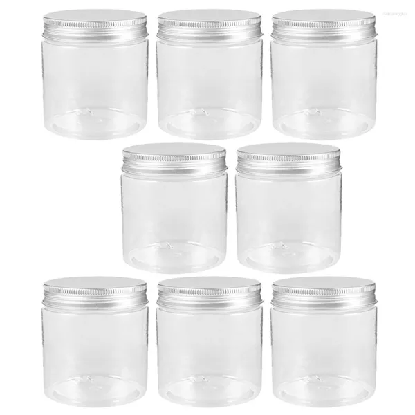 Bottiglie di stoccaggio Contenitore da 8 pezzi Contenitore da 250 ml Mini Set di barattoli di vetro con coperchio in alluminio argento trasparente Barattoli di marmellata Plastica