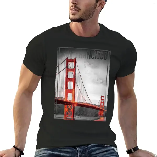 Herren-Poloshirts im Vintage-Stil, San Francisco, Golden Gate Bridge, T-Shirt, Kleidung für einen Jungen, ästhetische schwarze T-Shirts für Männer