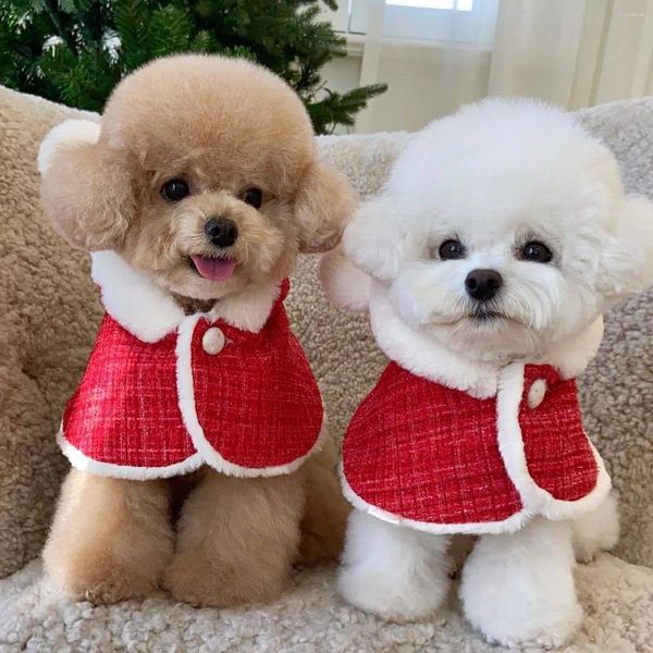 Abbigliamento per cani Ins Anno di Natale Simpatiche orecchie di peluche Poncho per animali domestici Bavaglino caldo con cappuccio Cat Puppy Outfit Bichon Teddy Sciarpa Vestiti
