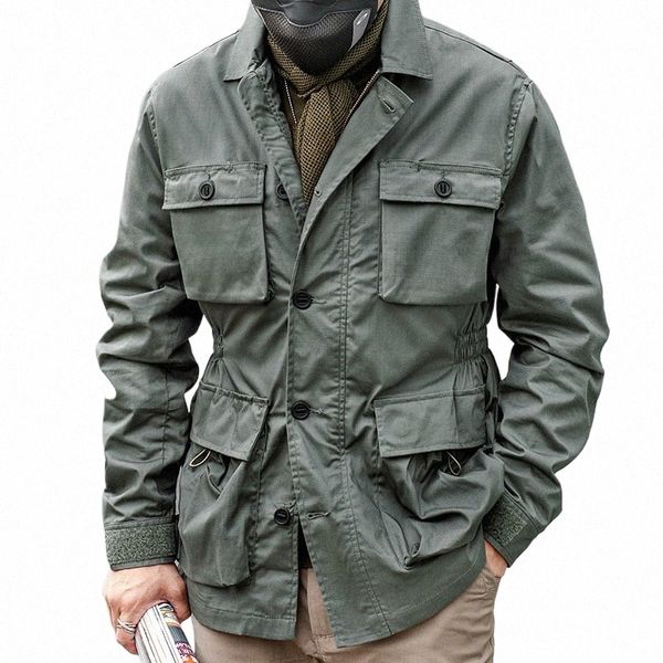 Safari Jacket Men Giacca a vento tattica Outdoor Multi-tasca Cappotti casual vintage Primavera Autunno Army Camo Amekaji Hunter D0L5 #