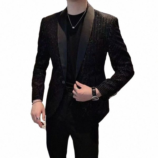 Primavera Autunno Coreano Fi Slim Veet Shiny Blazer Uomo Casual All-match Busin Suit Homme Giacca oversize da uomo Cappotto Top e7jq #