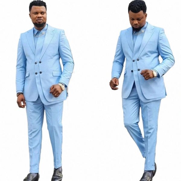 Mais recente design exclusivo Light Blue Jacket Pant Groom'S Wedding Men Suits Party Dres Busin Style Roupas formais jaqueta + calças 34ii #