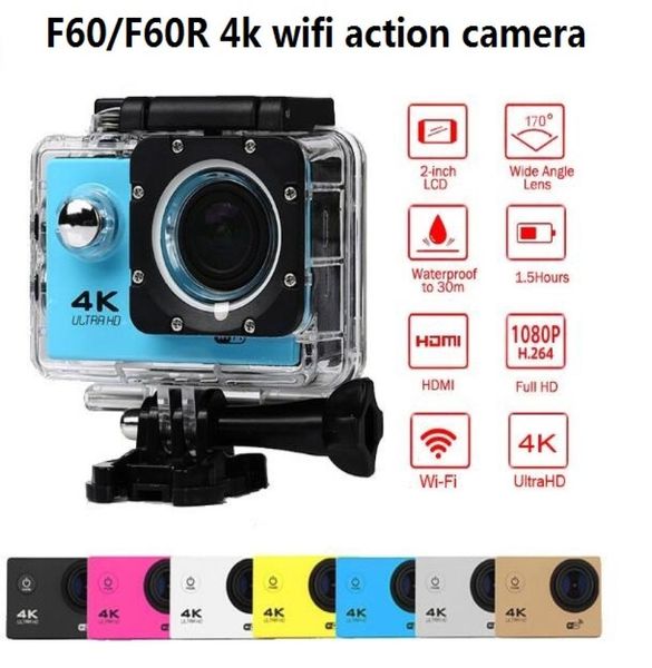 4K WiFi Action Camera Git Su Geçirmez Pro Spor Kamerası F60F60R 24G 4K30FPS 1080P 170D Kask Kamerası Sualtı Kamera XX5858884
