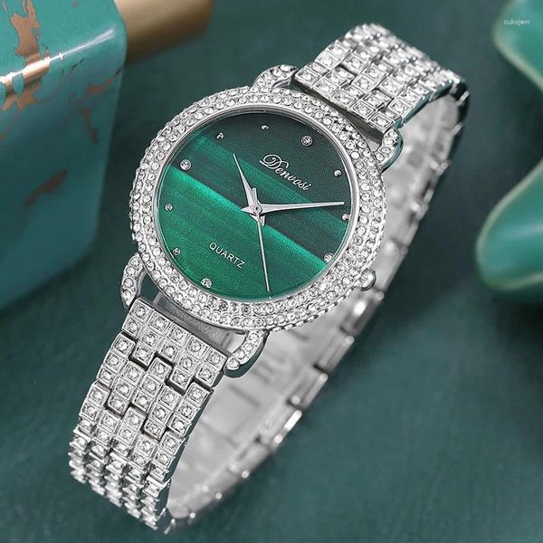 Relógios de pulso Moda feminina Women Diamond Wrist Watch Simple Round Quartz Forte Mineral Glass Mirror Elegante Senhoras Lazer Watc