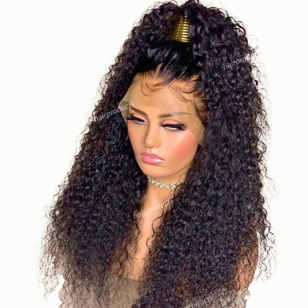 HD-transparentes Lace-Front-Haar, afrikanische kleine lockige Frauen, lange Wolle, lockiges Haar, Volumen, lockig, matt, Hochtemperatur-Seide, Chemiefaser, kleberfrei, 13 x 4 Lace-Front-Perücke