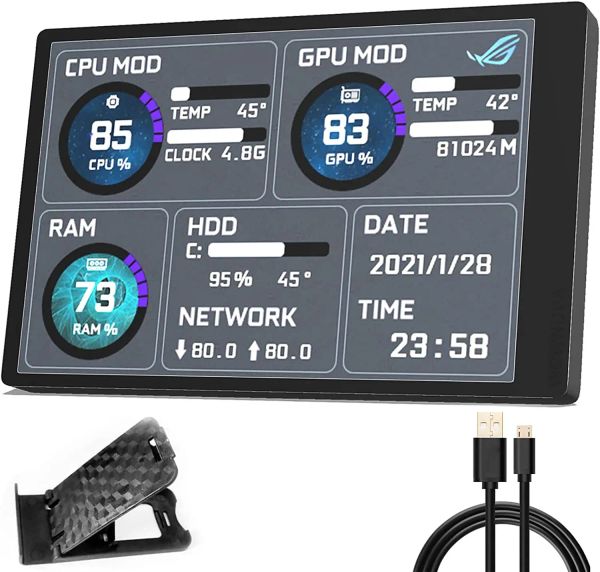 Monitor Versione inglese Monitor temperatura computer Pannello sensore PC Display temperatura per custodia computer ARGB Schermo IPS USB CPU RAM HDD Dati