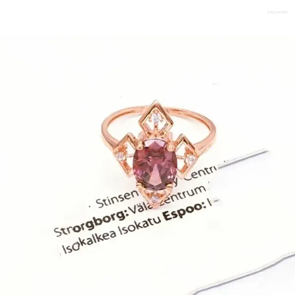 Кольца кластера из русского фиолетового золота 585 пробы, костюм с дымчатым камнем, кольцо с покрытием из 18-каратного розового стиля, вестерн для женщин