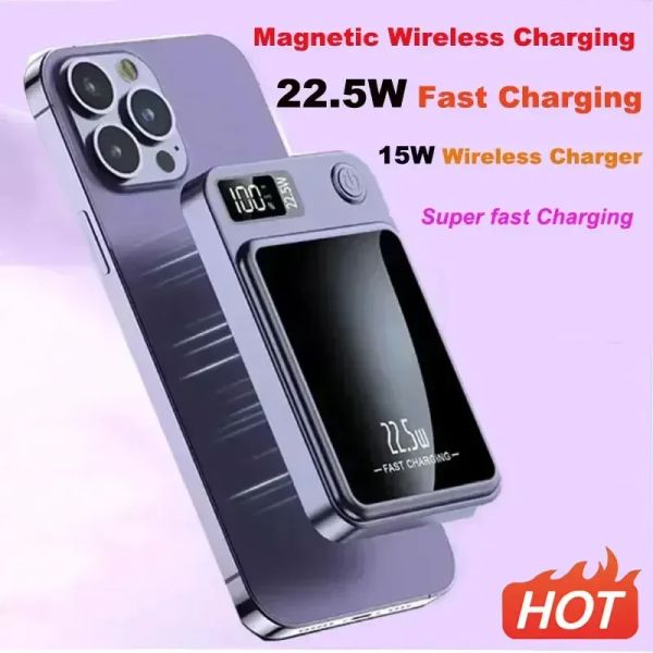 Chargers 50000mAh Magnetic Qi Wireless Charger Power Bank 22.5W Mini PowerBank para iPhone 15 14 13 Samsung Huawei Xiaomi Charging rápido