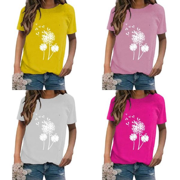 T-shirt da donna taglie forti Design alla moda Manica corta grande Estate Donna Fiori e piante Modello Cartoon Heart Top Personalizzata C Otpw2