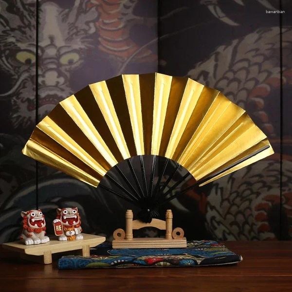 Estatuetas decorativas dobrável mini ventilador japonês fogão portátil madeira dourada pequeno artesanato preto portátil dança de casamento decoração abanico de mano