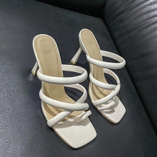 Sapatos de vestido Meotina Sandálias Mulheres Square Ankle Strap Fino Salto Alto Fivela Estreita Banda Senhoras Calçado Verão Bege 40