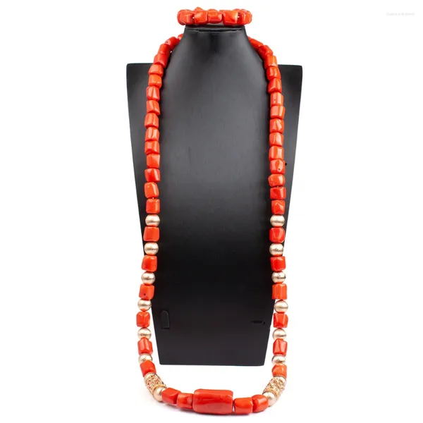 Комплект ожерелья и серег длиной 45 дюймов из натуральных коралловых бусин для свадьбы жениха для мужчин в африканском стиле ювелирные изделия CNR094