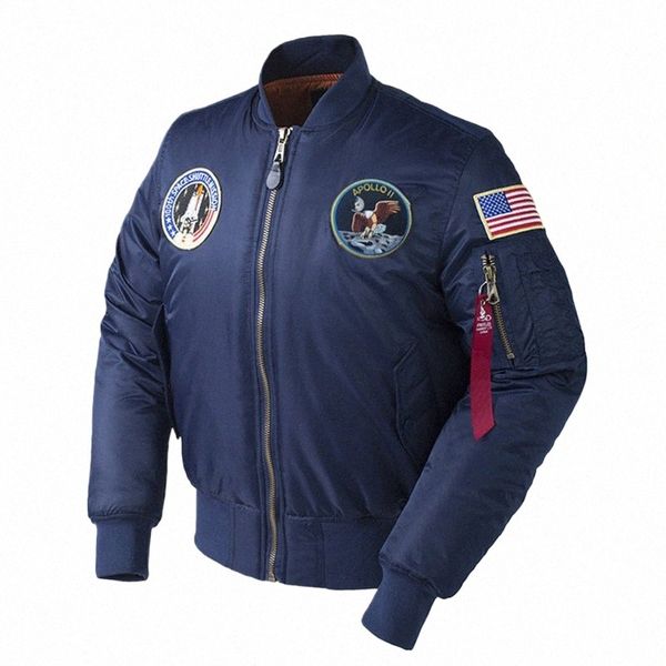 Winter Apollo 100. SPACE SHUTTLE MISSION Dick gepolsterter MA1 Bomber Hiphop US Air Force Pilot Warme übergroße Fliegerjacke für Männer j7OQ #