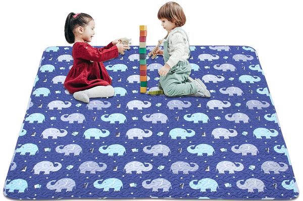 50x50 waschbare, rutschfeste, einteilige Spielmatten, tragbare, gepolsterte Baby-Bäuchlein-Zeitmatten für Säuglinge und Kleinkinder (blauer Elefant)