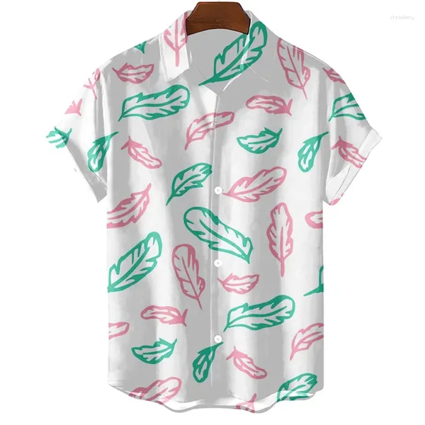 Camicie casual da uomo Camicia hawaiana con piume colorate stampate in 3D Camicia da uomo a maniche corte oversize da spiaggia Abbigliamento estivo Camicetta con bottoni Harajuku