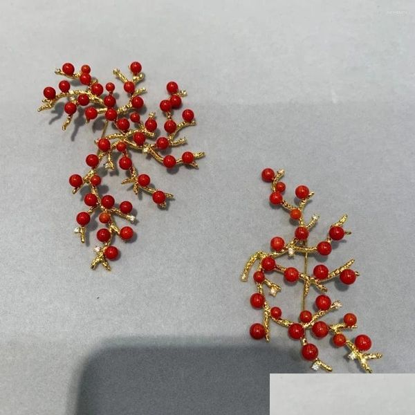 Pinos broches cor vermelha árvore ramo forma broche tamanho grande e pequeno cobre com zircão cúbico moda feminina jóias entrega gota oti2b