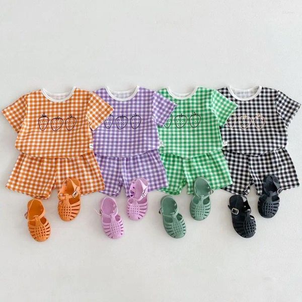 Set di abbigliamento 2 pezzi Set estivo per neonato Pantaloncini per bambini in lattice per bambina Abiti con stampa di frutta per ragazze T-shirt corte in cotone sottile Abiti per neonati